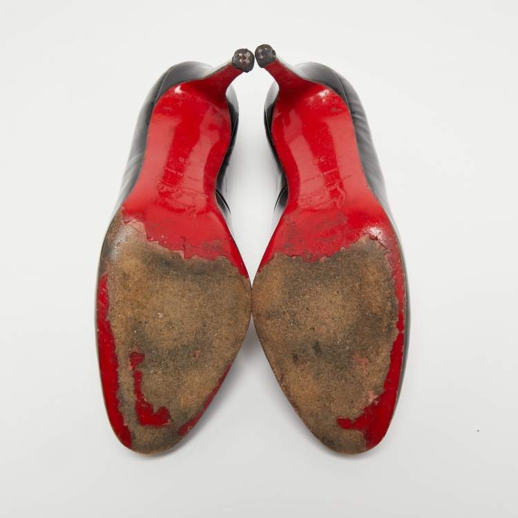 Pre Owned Christian Louboutin Black Patent Leather Simple Platform Pumps Size 38