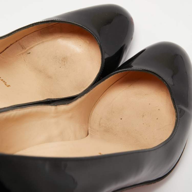 Pre Owned Christian Louboutin Black Patent Leather Simple Platform Pumps Size 38