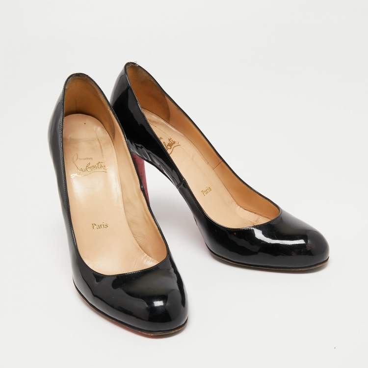 Pre Owned Christian Louboutin Black Patent Leather Simple Platform Pumps Size 38