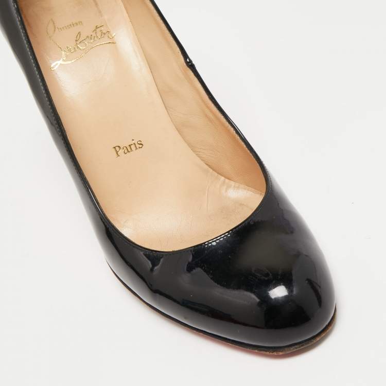Pre Owned Christian Louboutin Black Patent Leather Simple Platform Pumps Size 38