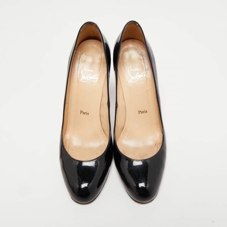 Pre Owned Christian Louboutin Black Patent Leather Simple Platform Pumps Size 38