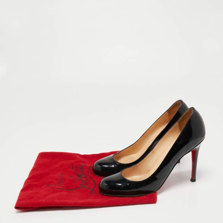 Pre Owned Christian Louboutin Black Patent Leather Simple Platform Pumps Size 38