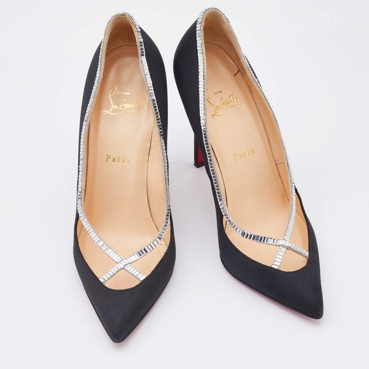 Pre Owned Christian Louboutin Black Satin Super Vic Pumps Size 40
