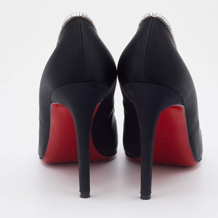 Pre Owned Christian Louboutin Black Satin Super Vic Pumps Size 40