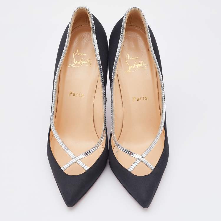 Pre Owned Christian Louboutin Black Satin Super Vic Pumps Size 40