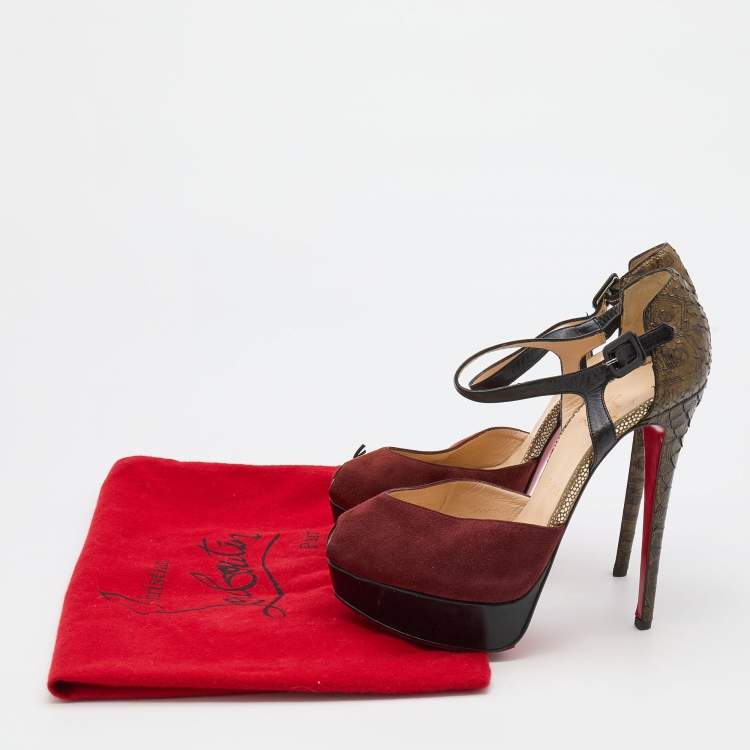 Pre Owned Christian Louboutin Multicolor Python Leather and Suede Ankle Strap Platform Sandals Size 38