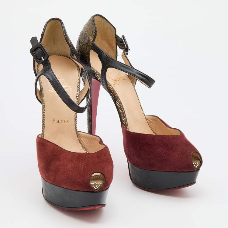 Pre Owned Christian Louboutin Multicolor Python Leather and Suede Ankle Strap Platform Sandals Size 38