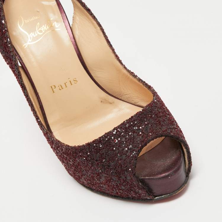 Pre Owned Christian Louboutin Plum Coarse Glitter No Prive Slingback Pumps Size 36