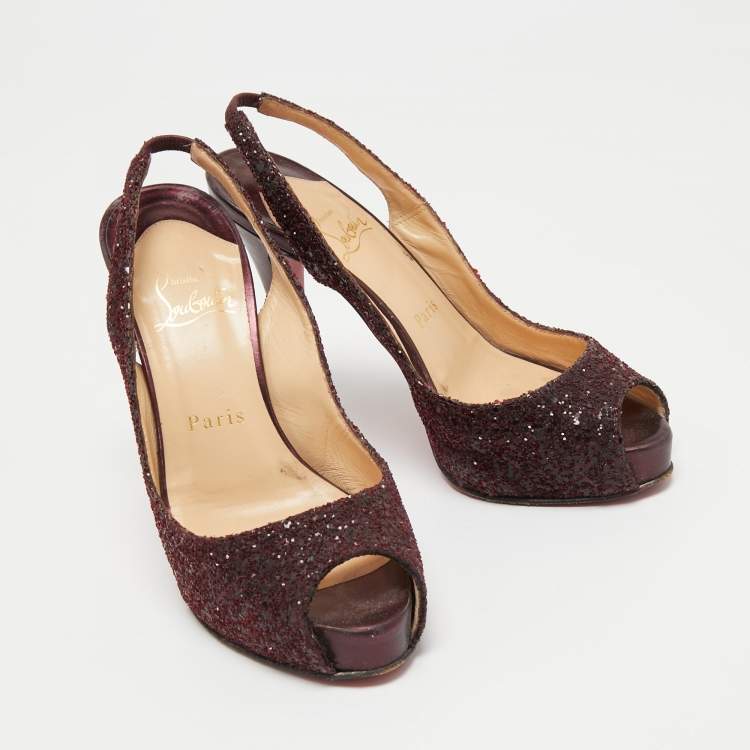 Pre Owned Christian Louboutin Plum Coarse Glitter No Prive Slingback Pumps Size 36