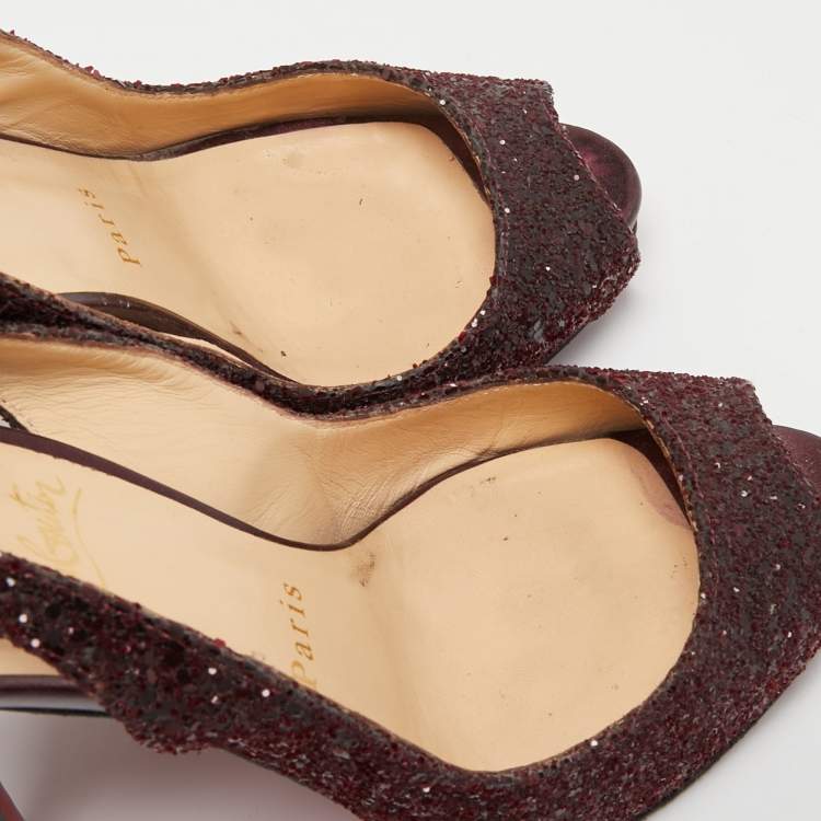 Pre Owned Christian Louboutin Plum Coarse Glitter No Prive Slingback Pumps Size 36