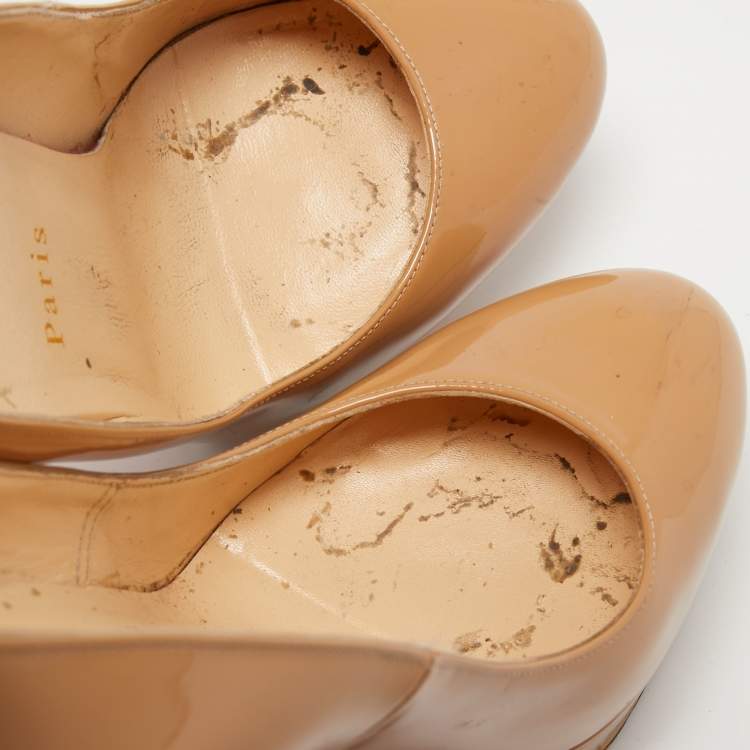 Pre Owned Christian Louboutin Beige Patent Leather Bianca Platform Pumps Size 38