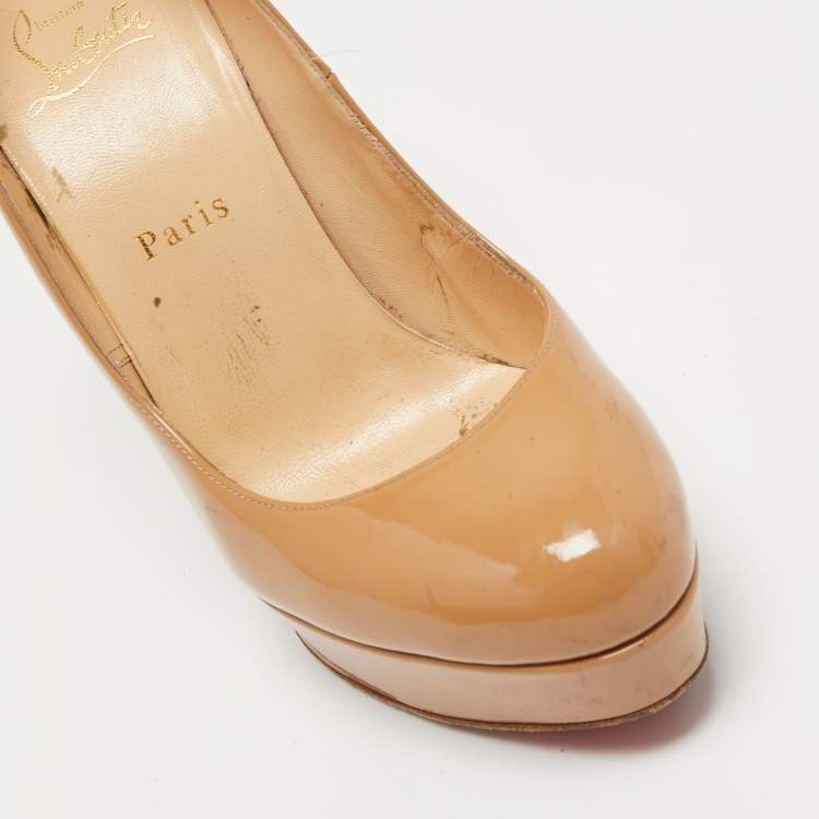 Pre Owned Christian Louboutin Beige Patent Leather Bianca Platform Pumps Size 38