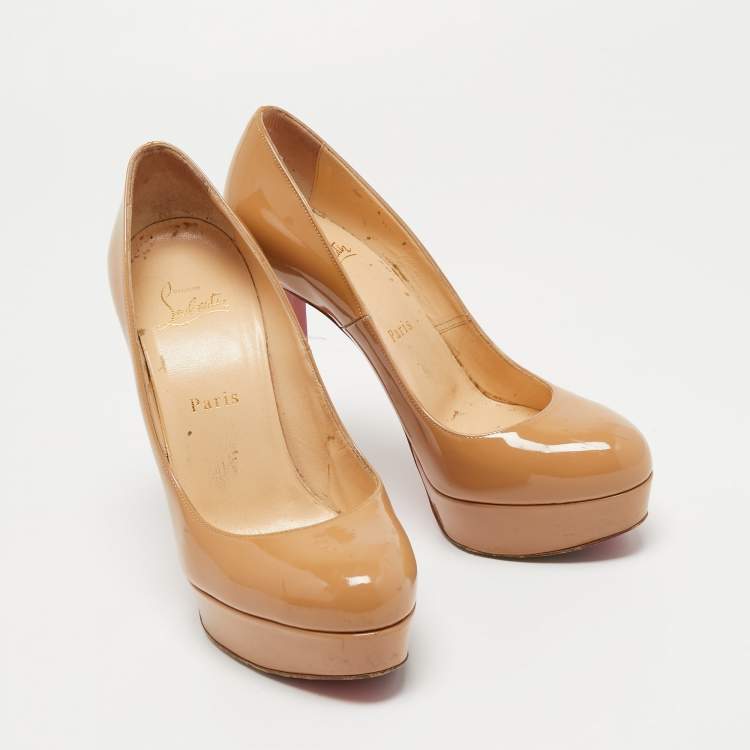 Pre Owned Christian Louboutin Beige Patent Leather Bianca Platform Pumps Size 38