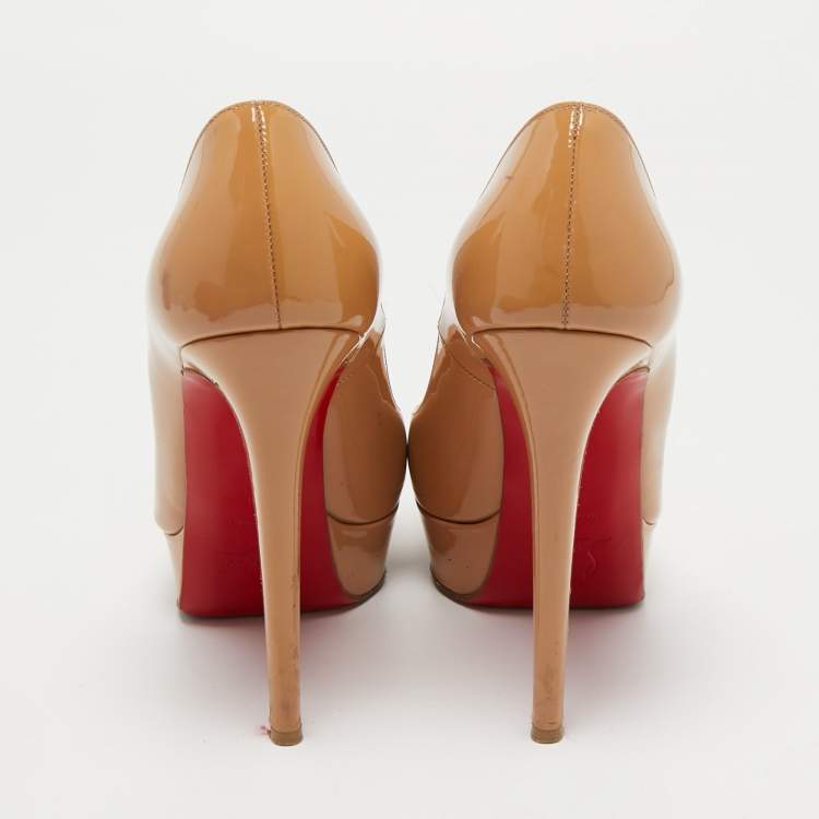 Pre Owned Christian Louboutin Beige Patent Leather Bianca Platform Pumps Size 38