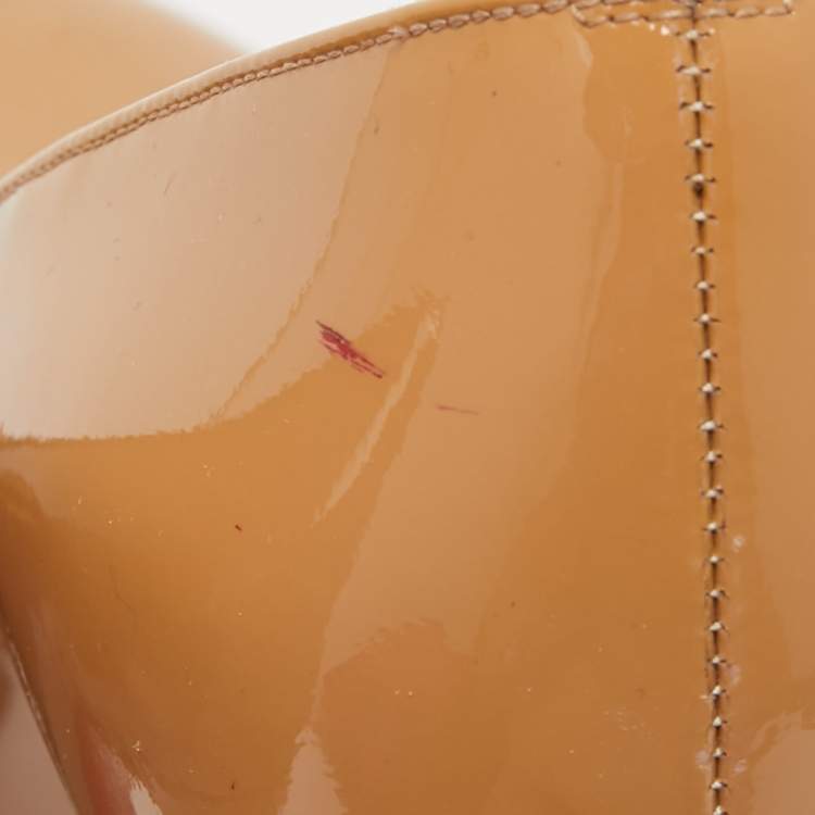 Pre Owned Christian Louboutin Beige Patent Leather Bianca Platform Pumps Size 38