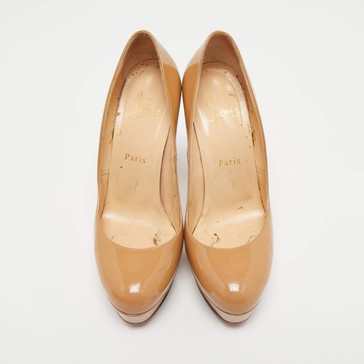 Pre Owned Christian Louboutin Beige Patent Leather Bianca Platform Pumps Size 38