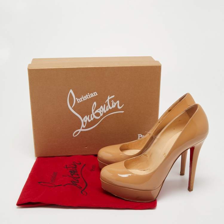 Pre Owned Christian Louboutin Beige Patent Leather Bianca Platform Pumps Size 38
