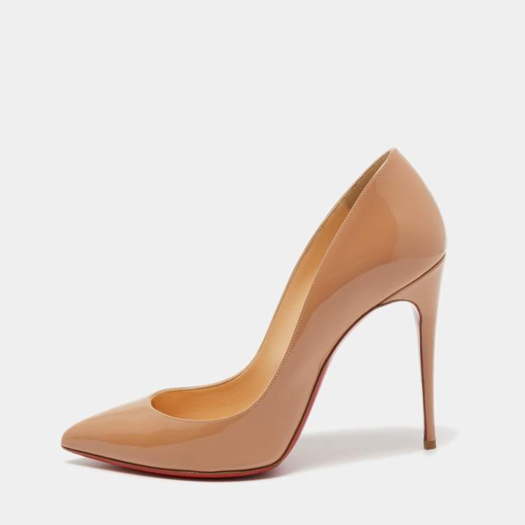 Pre Owned Christian Louboutin Beige Patent Leather Pigalle Follies Pumps Size 38