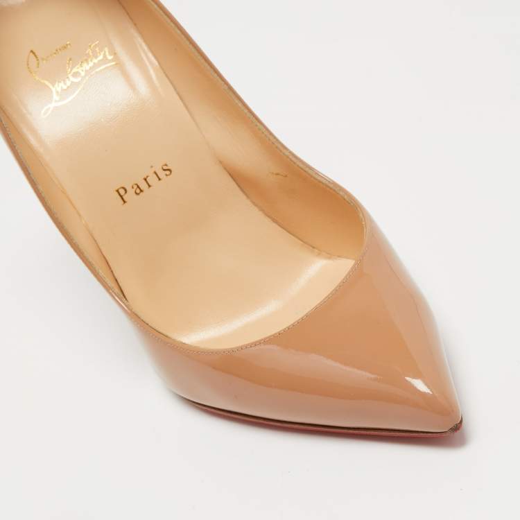 Pre Owned Christian Louboutin Beige Patent Leather Pigalle Follies Pumps Size 38