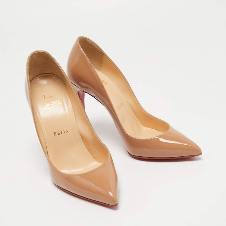 Pre Owned Christian Louboutin Beige Patent Leather Pigalle Follies Pumps Size 38