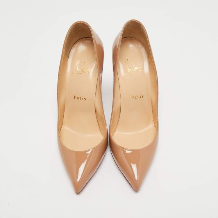 Pre Owned Christian Louboutin Beige Patent Leather Pigalle Follies Pumps Size 38