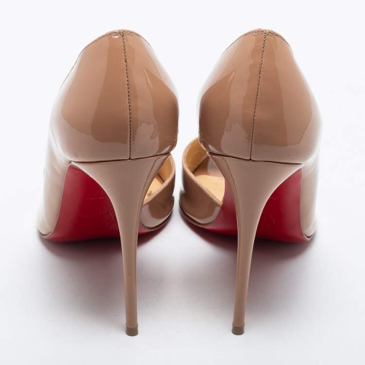 Pre Owned Christian Louboutin Beige Patent Leather Demi You Pumps Size 38.5