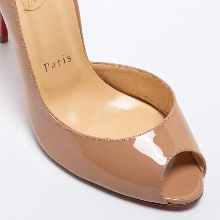 Pre Owned Christian Louboutin Beige Patent Leather Demi You Pumps Size 38.5