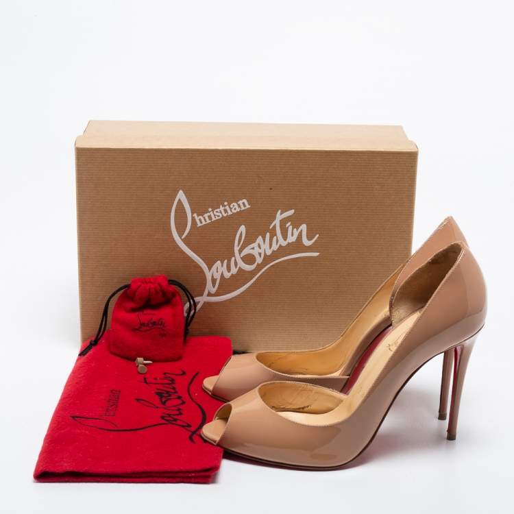Pre Owned Christian Louboutin Beige Patent Leather Demi You Pumps Size 38.5