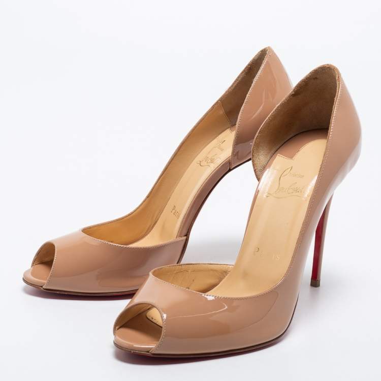 Pre Owned Christian Louboutin Beige Patent Leather Demi You Pumps Size 38.5