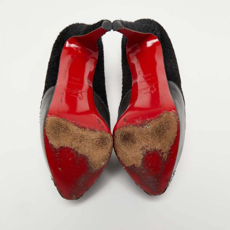 Pre Owned Christian Louboutin Black Leather and Calf Hair Maggie Pumps Size 38.5
