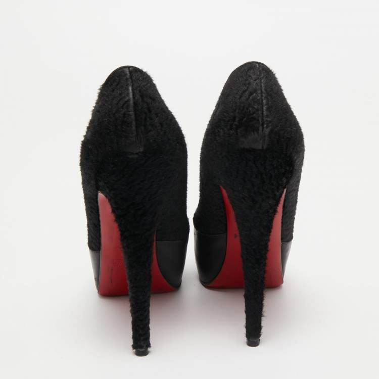 Pre Owned Christian Louboutin Black Leather and Calf Hair Maggie Pumps Size 38.5