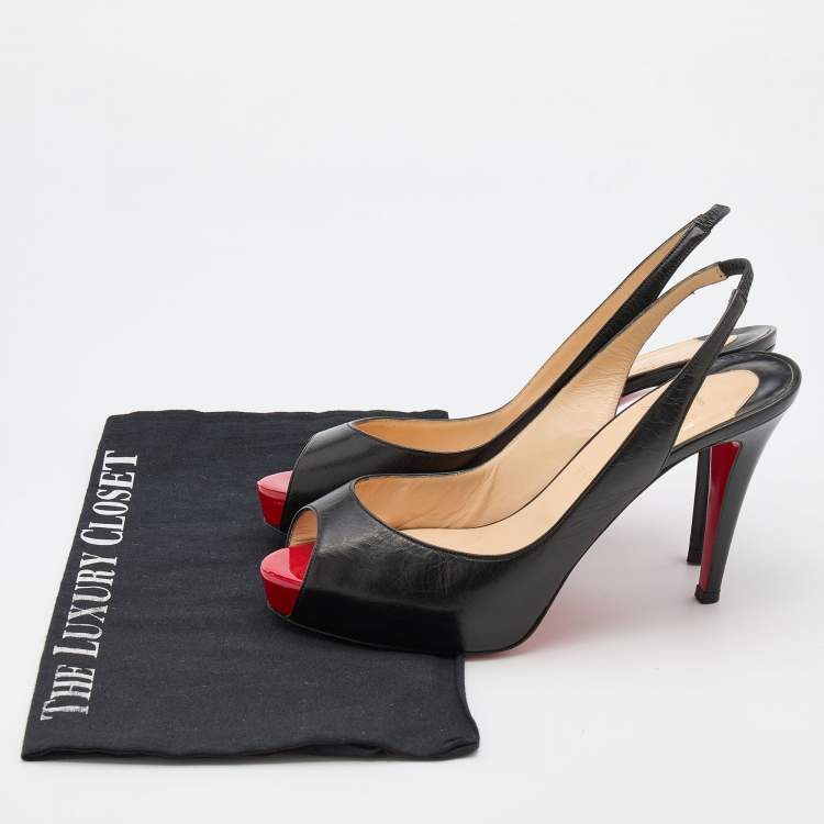 Pre Owned Christian Louboutin Black Leather No Prive Slingback Pumps Size 38.5