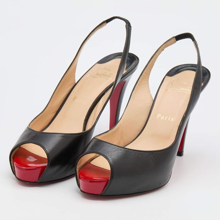 Pre Owned Christian Louboutin Black Leather No Prive Slingback Pumps Size 38.5