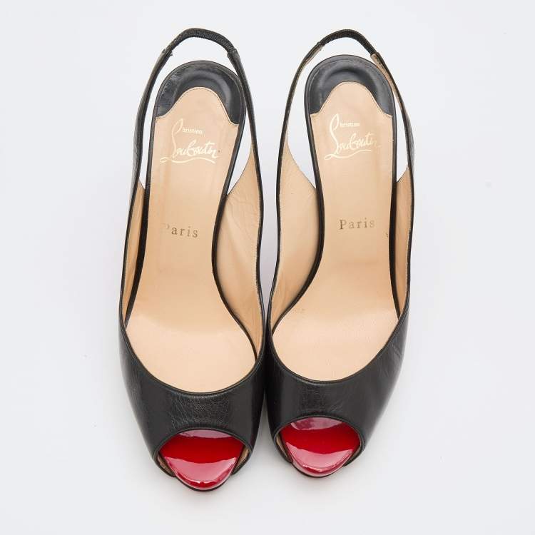 Pre Owned Christian Louboutin Black Leather No Prive Slingback Pumps Size 38.5