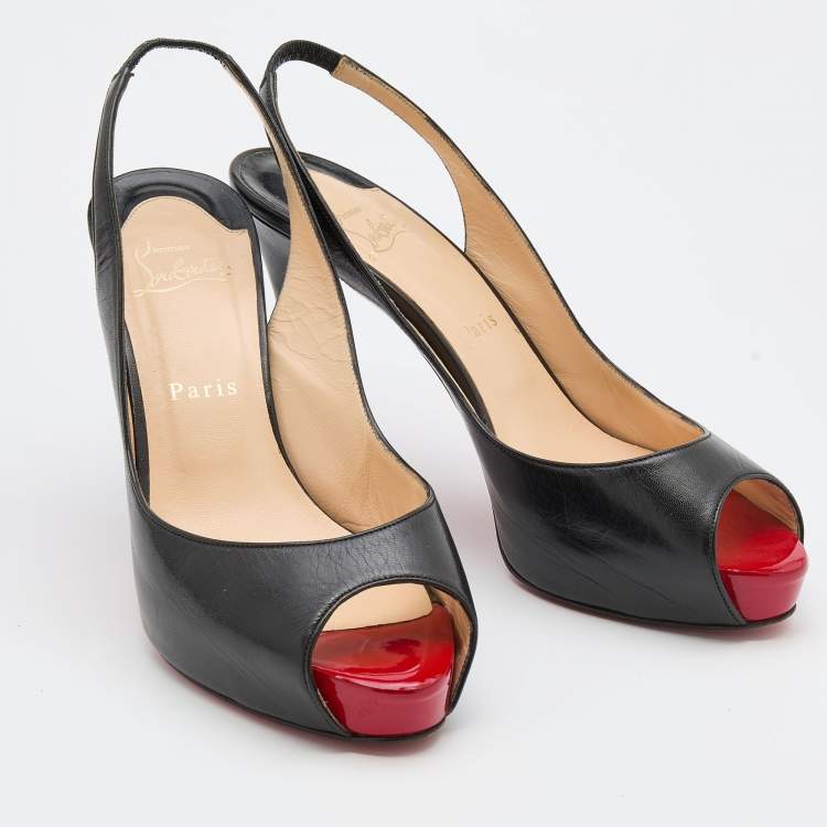 Pre Owned Christian Louboutin Black Leather No Prive Slingback Pumps Size 38.5