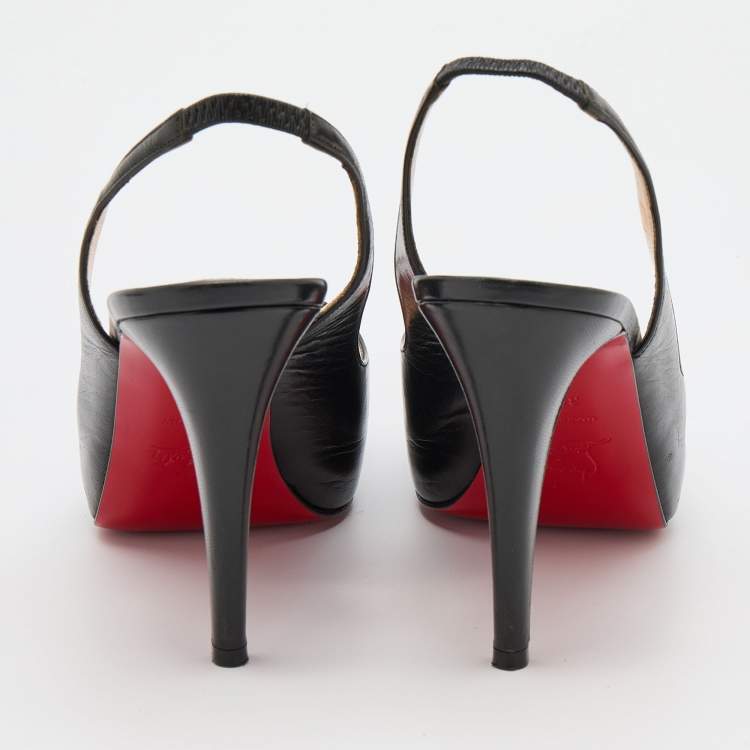 Pre Owned Christian Louboutin Black Leather No Prive Slingback Pumps Size 38.5