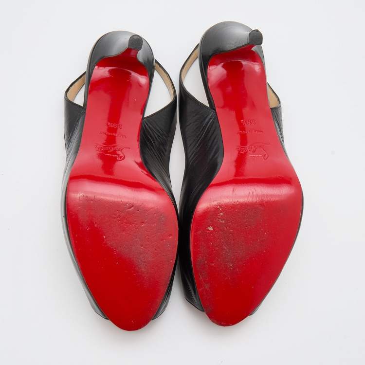 Pre Owned Christian Louboutin Black Leather No Prive Slingback Pumps Size 38.5