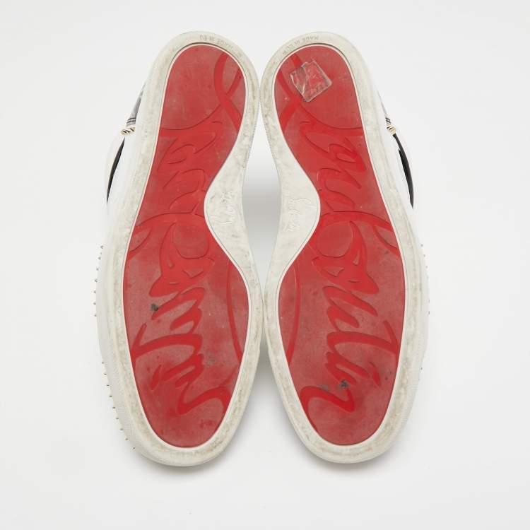 Pre Owned Christian Louboutin Tricolor Leather and Stone Print Patent Spikes High Top Sneakers Size 40