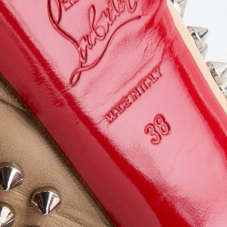 Pre Owned Christian Louboutin Beige Leather Clou Noeud Spike Slingback Platform Pumps Size 38