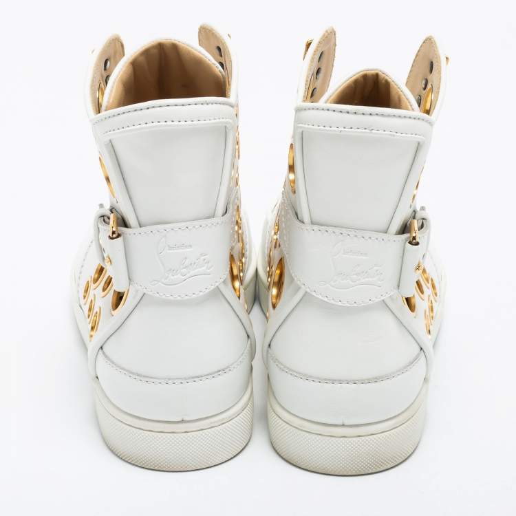 Pre Owned Christian Louboutin White Leather Alfibully High Top Sneakers Size 40
