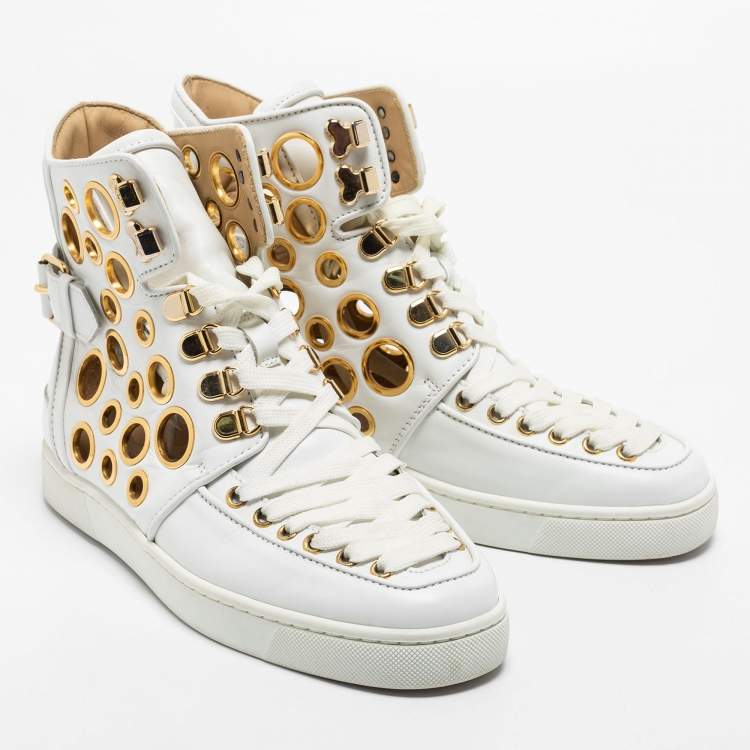Pre Owned Christian Louboutin White Leather Alfibully High Top Sneakers Size 40