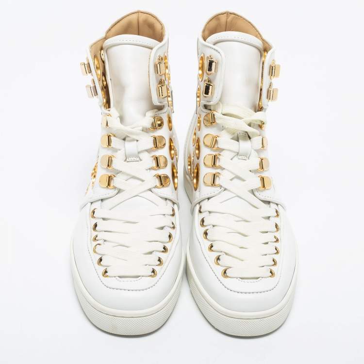 Pre Owned Christian Louboutin White Leather Alfibully High Top Sneakers Size 40
