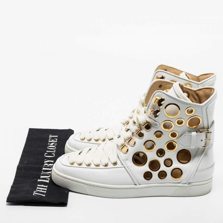 Pre Owned Christian Louboutin White Leather Alfibully High Top Sneakers Size 40
