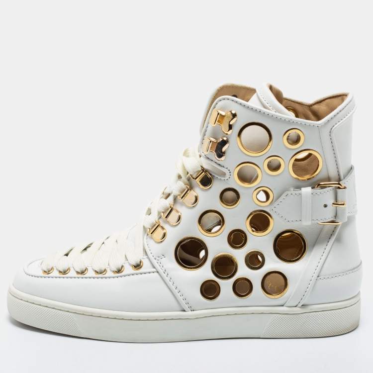 Pre Owned Christian Louboutin White Leather Alfibully High Top Sneakers Size 40