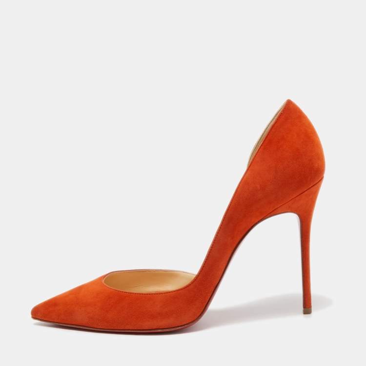 Pre Owned Christian Louboutin Orange Suede Iriza Pumps Size 38.5