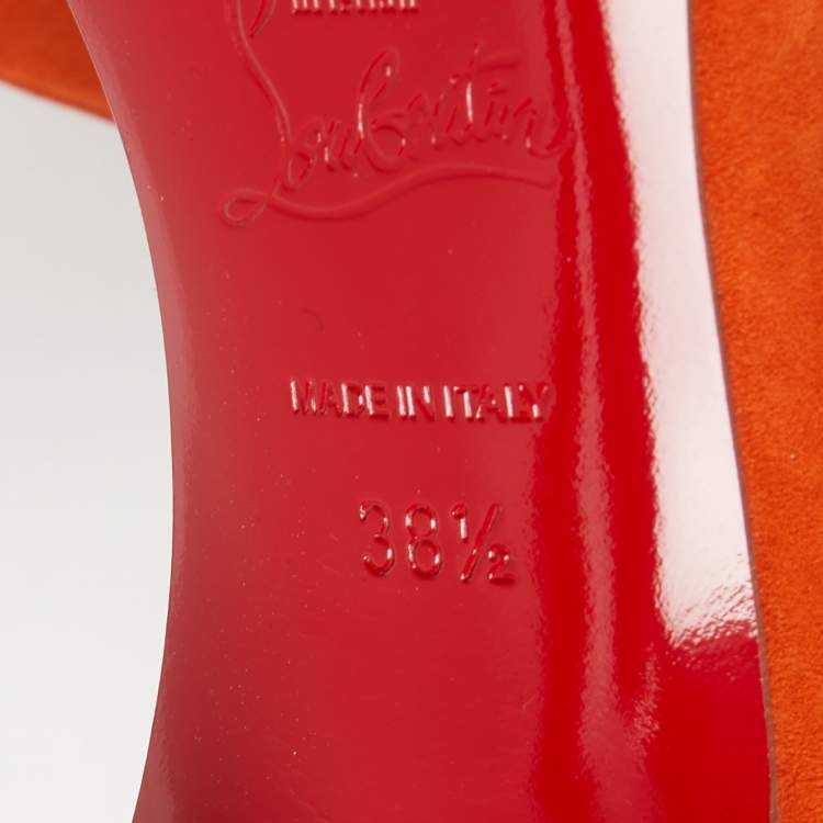 Pre Owned Christian Louboutin Orange Suede Iriza Pumps Size 38.5