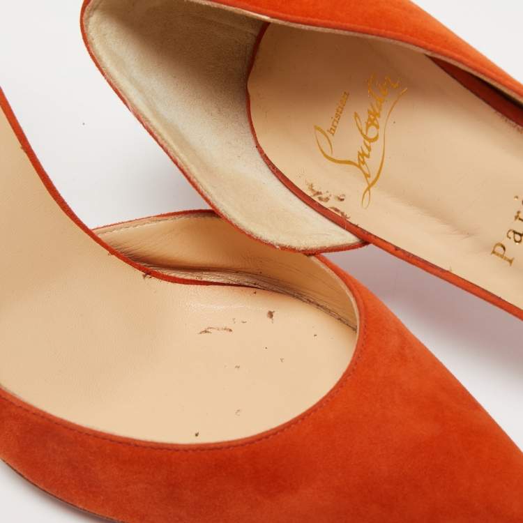 Pre Owned Christian Louboutin Orange Suede Iriza Pumps Size 38.5