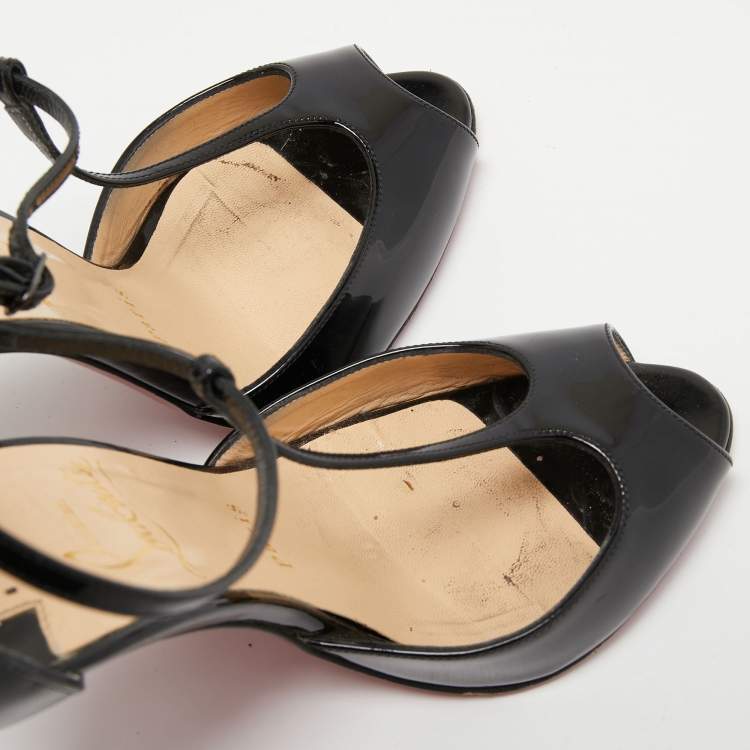 Pre Owned Christian Louboutin Black Patent Leather Senora T-Strap Sandals Size 36