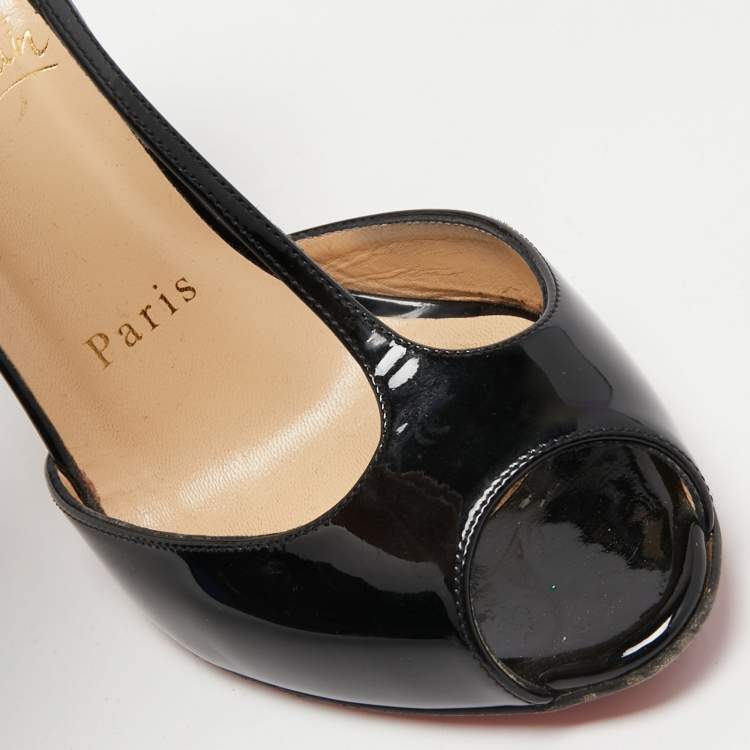 Pre Owned Christian Louboutin Black Patent Leather Senora T-Strap Sandals Size 36