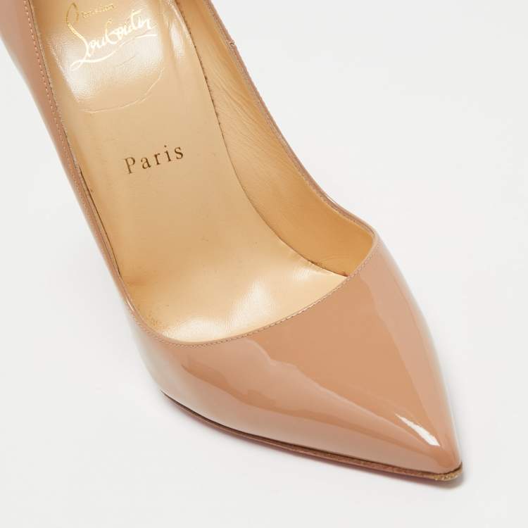 Pre Owned Christian Louboutin Beige Patent Leather So Kate Pumps Size 38.5